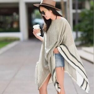 Rag & Bone Border Stripe Poncho Linen Blend OS